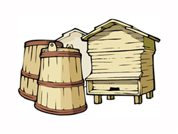 Cái chuồng nuôi ong bên cạnh cái thùng chứa